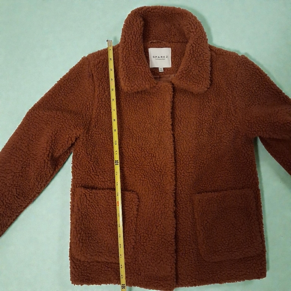 ANTHROPOLOGIE SPARKZ Amina Teddy Bear Sherpa Fleece Jacket Nutmeg Brown XS - EUC - Picture 9 of 13